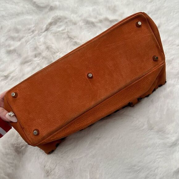 Vintage Y2K Leather Handmade Handbag Purse Shoulder bag Orange Brown - Picture 11 of 14